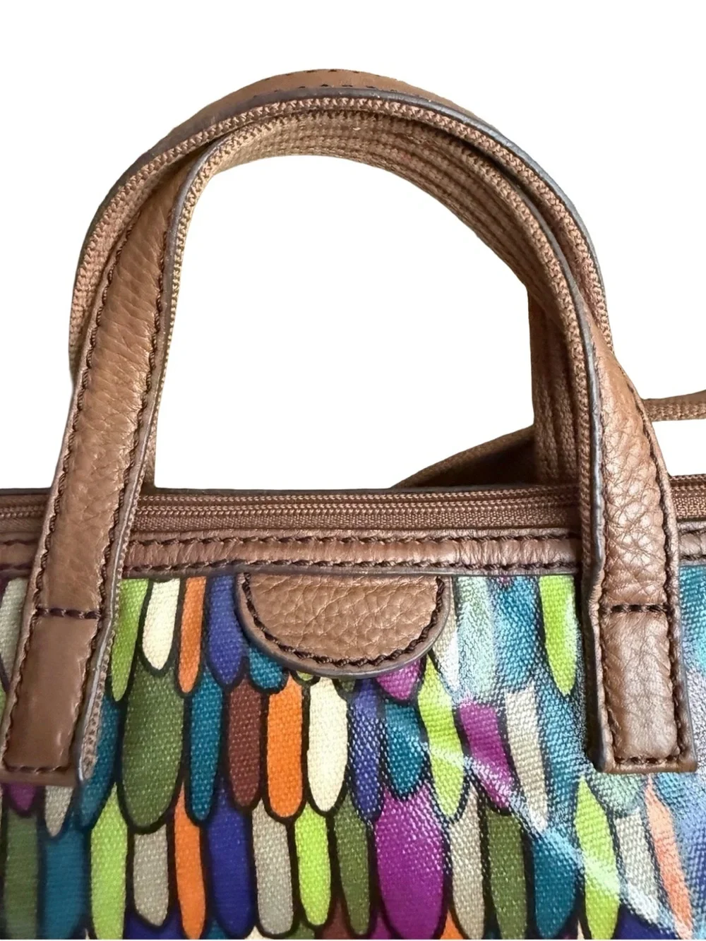 Fossil Calypso Key-Per Multicolor Crossbody Bag Coated Canvas Bag Charm Satchel